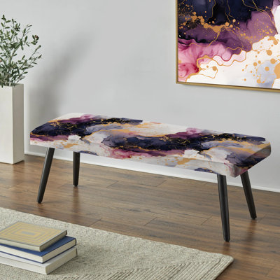 Gold Cosmic Intrigue Marble Mirage - Marble Upholstered Black Bench