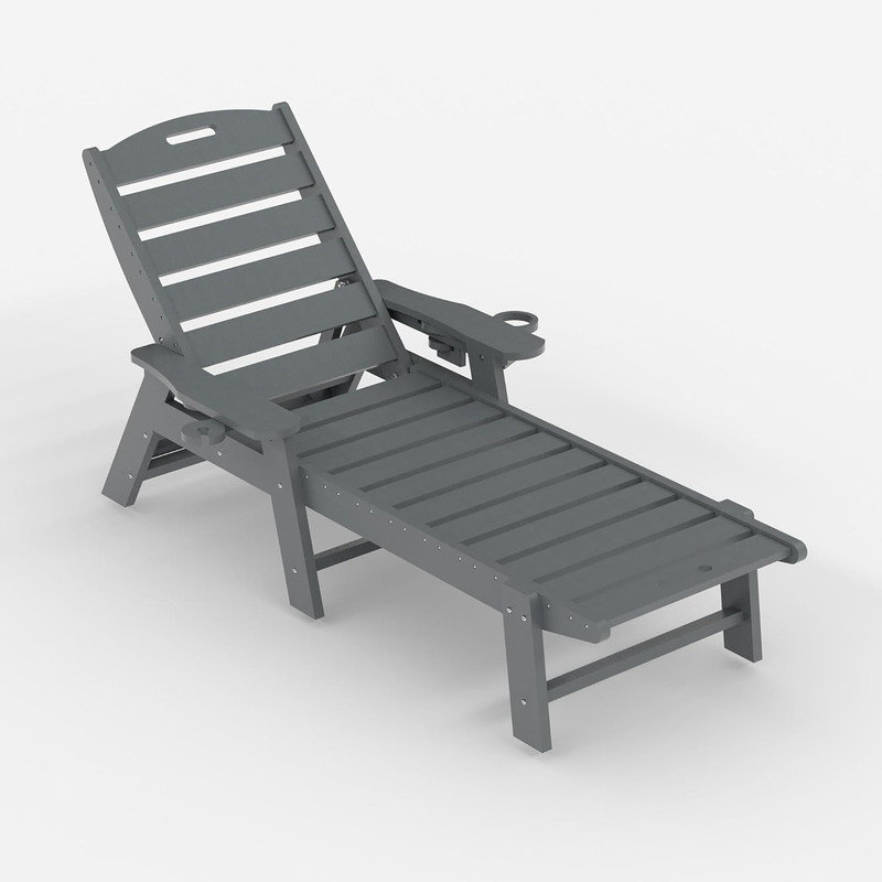 Chaise longue d'extérieur en PEHD pour l'extérieur, surdimensionnée à 5 positions avec porte-gobelet, Gris