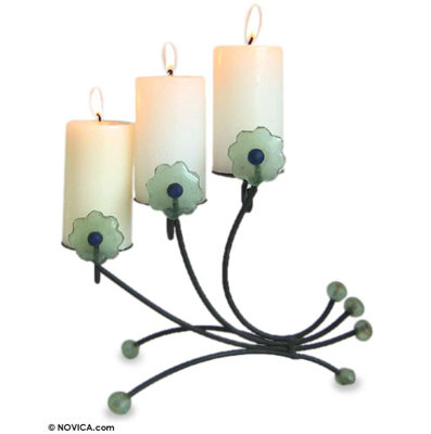 9 " Glass and Iron Candelabra