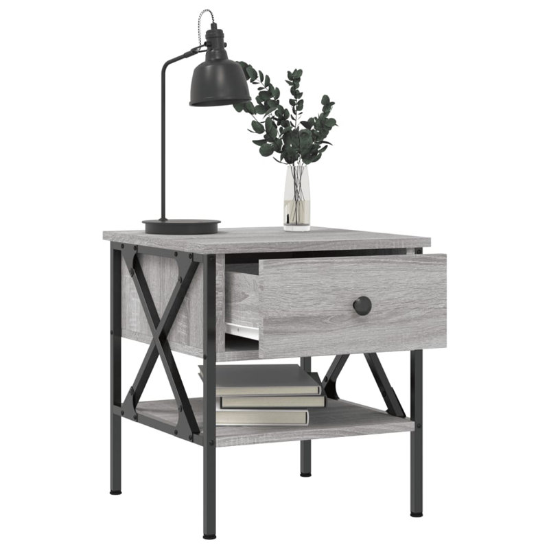 Tahnaout 40cm W Iron Bedside Table, Grey Sonoma, Set of 2