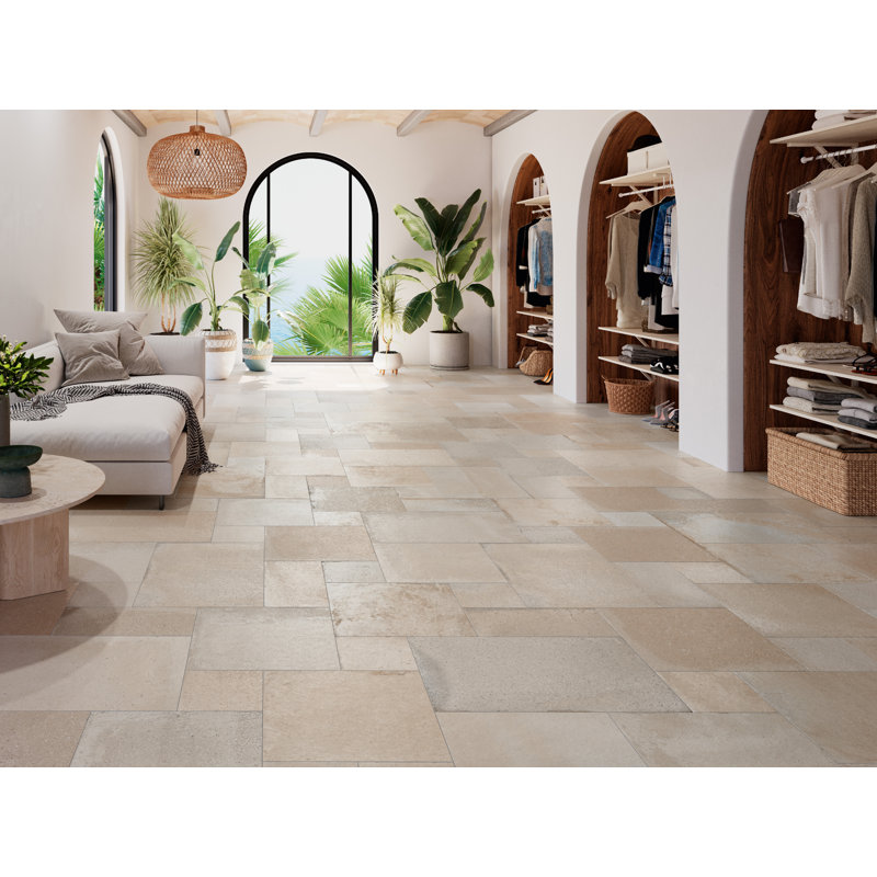 Carreau en porcelaine à motif modulaire 4 pièces Manor, Beige / crème / gris / brun