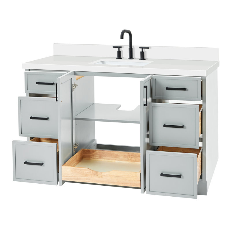 Ariel Kelly Inch Single Rectangular Sink Bathroom Vanity With Quartz Countertop, Gray, 49"
