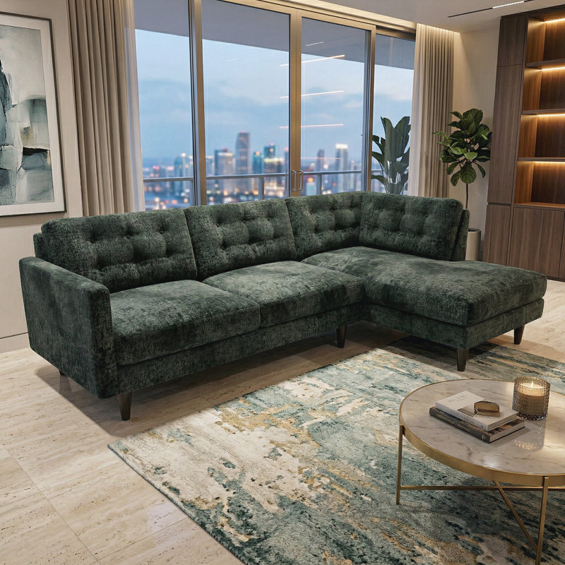 Canapé modulaire en L, Antique Charcoal Green Velvet