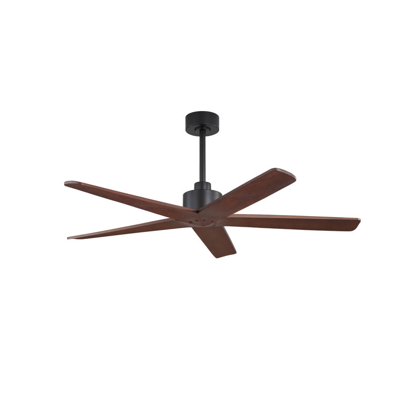 Ventilateur de plafond standard à 5 pales en bois massif avec fixation à la tige verticale à 7 vitesses, Noir, 64, Walnut