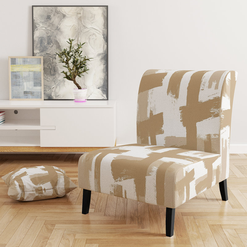 Crossing Paths II - Modern Upholstered Slipper Chair, Brown/White