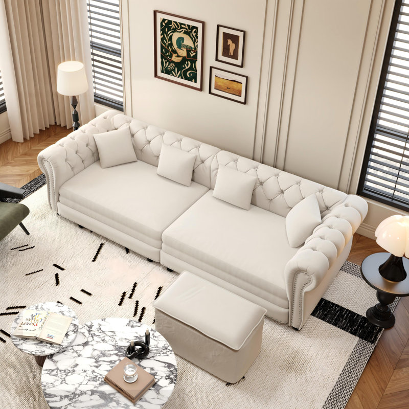 Canapé-lit convertible de 89 po avec canapé-lit Chesterfield, Beige