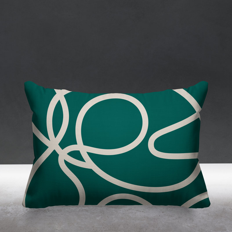 Coussin décoratif intérieur / extérieur Squiggles Abstract, Émeraude, 14 po x 20 po, Rectangulaire