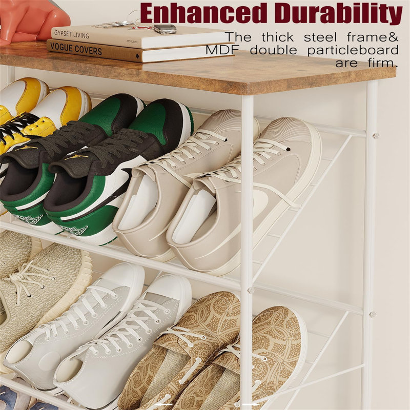 Anjalee 12 Pair Shoe Rack, Brown/White