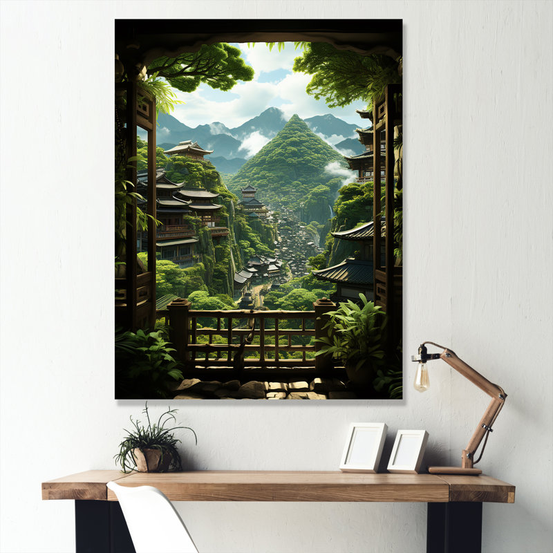 Vue de fenêtre du jardin du Japon II - Japon, art mural, Toile tendue, H 32 po x l 24 po x P 1 po