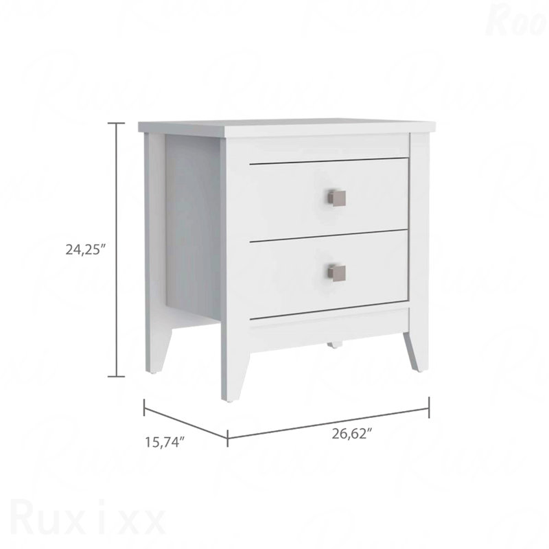 Table de chevet blanche, table de bout avec deux tablettes et quatre pieds