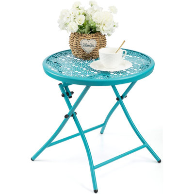 Folding Outdoor Side Table, No Assembly Patio Table with Cutouts