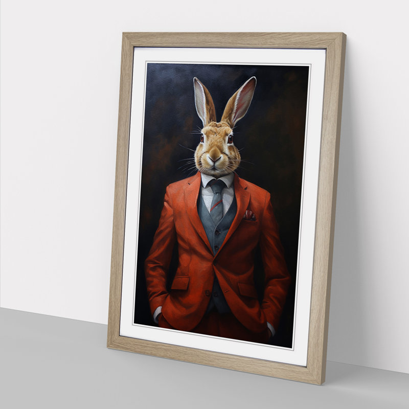 Rabbit In A Suit Painting - Framed Print, Oak Framed, 34cm H x 25cm W x 2cm D