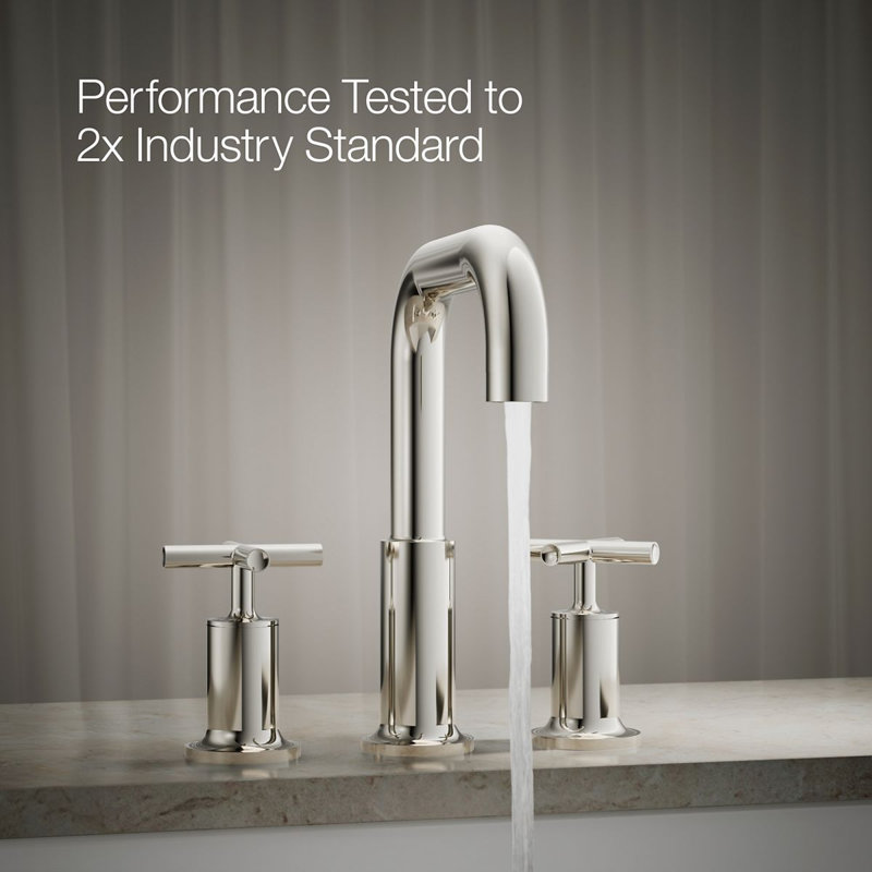 Purist Deck-Mount Bath Faucet Trim for High-Flow Valve with Cross Handles, Vibrant Polished Nickel