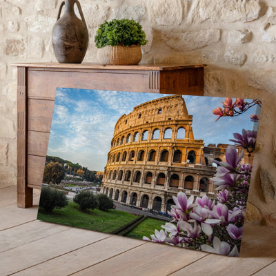 Canvas A Vibrant Spring Scene Featuring The Iconic Colosseum In Rome Wall Art Bathed In Warm Golden Sunlight During The Late Afternoon Canvas Wall Art