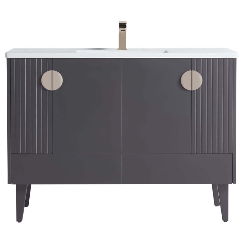 Ensemble de meuble-lavabo simple 48 po Saimah, Gris roche, Nickel satiné