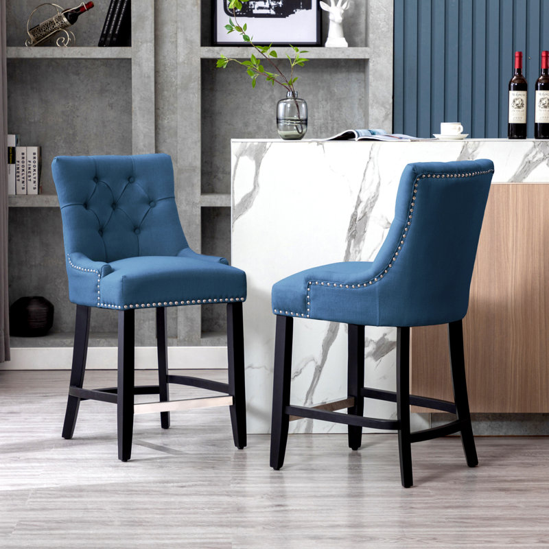 Tabouret Wren, Bleu sarcelle, Noir, Tabouret de comptoir (siège d’une hauteur de 24