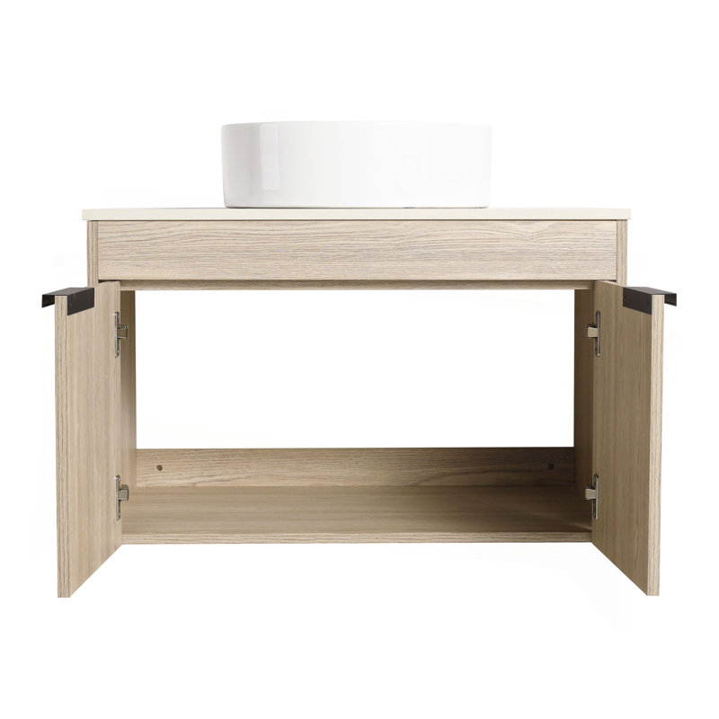 Ensemble de meuble-lavabo moderne 30 po avec lavabo en céramique, meuble-lavabo mural en chêne blanc avec porte à fermeture douce