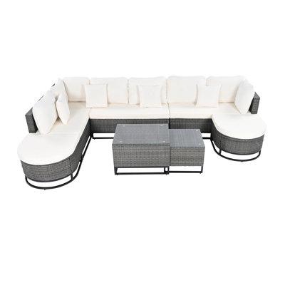 Ensemble de canapés d'extérieur en osier de grande taille GO 7 pièces, ensemble modulaire en rotin pour la conservation, meubles de patio avec 2 tables basses et coussins pour le jardin et la terrasse
