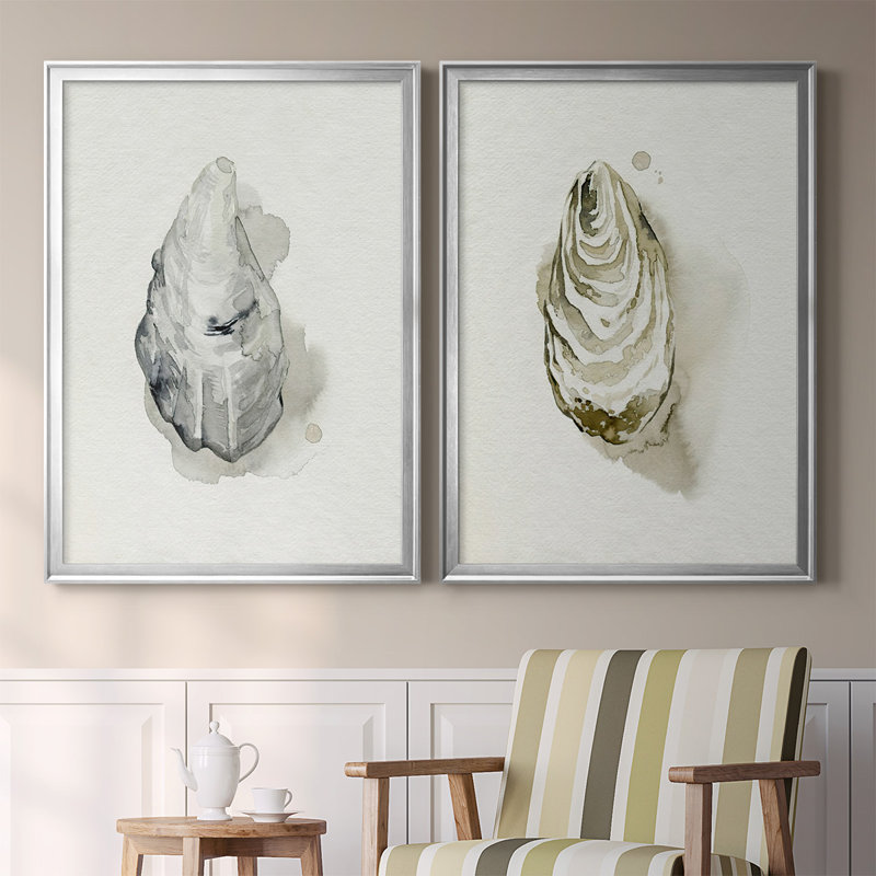 Oysters On The Bay III - Ensemble de 2 reproductions d'art sur toile encadrées, H 42,5 po x l 61 po x P 1,25 po, Argent