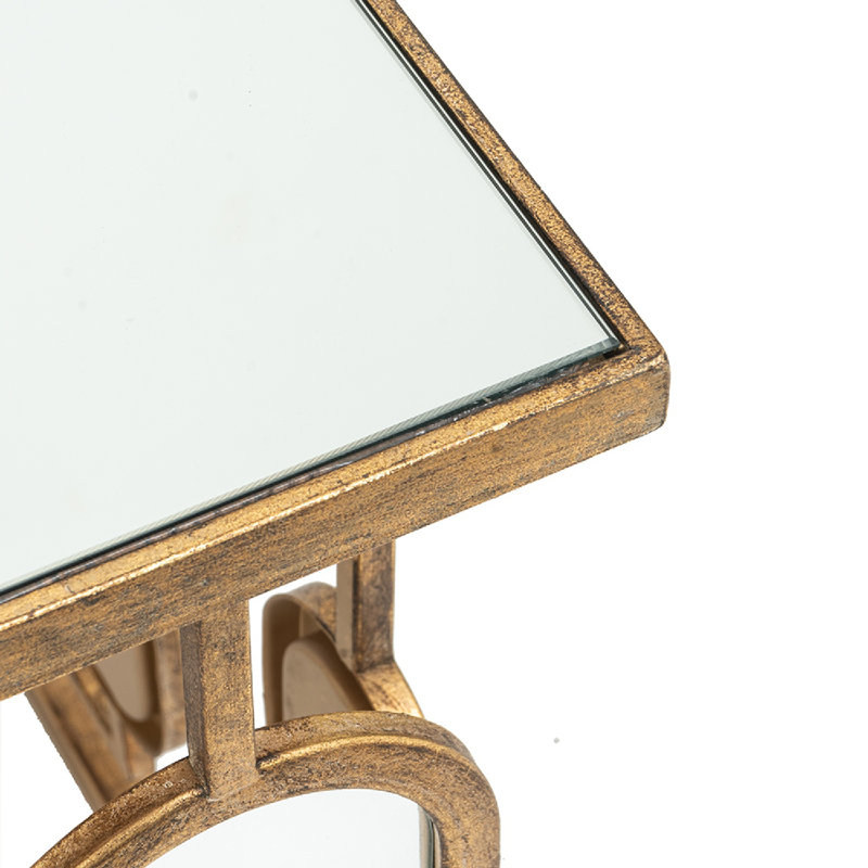 32 Inch Gold Geometric Iron and Glass Coffee Table