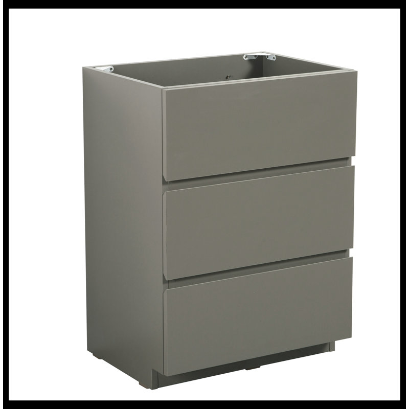 Base de meuble-lavabo Sahaad Alice-30F-105, armoire de plancher SANS lavabo, couleur noyer, avec trois tiroirs, pré-assemblé