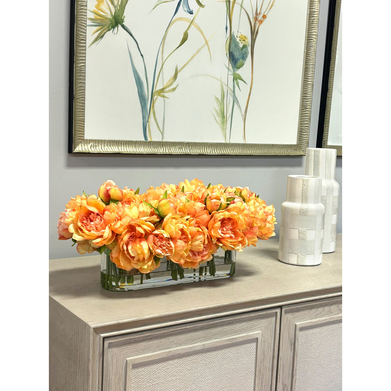 Peonies Arranged in a Glass Vase, Orange
