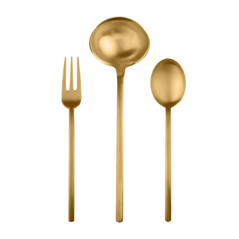 Due 3 Piece Stainless Steel Hostess Set, 10" L x 3.7" W, Ice Gold