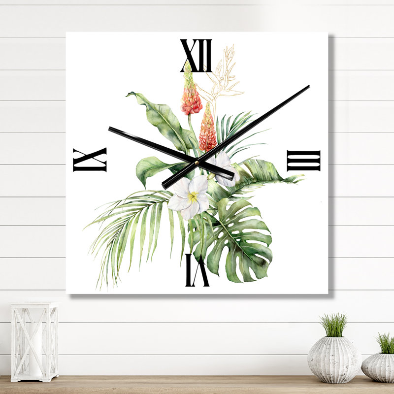 Horloge murale avec bouquet tropical et lupin, Grand