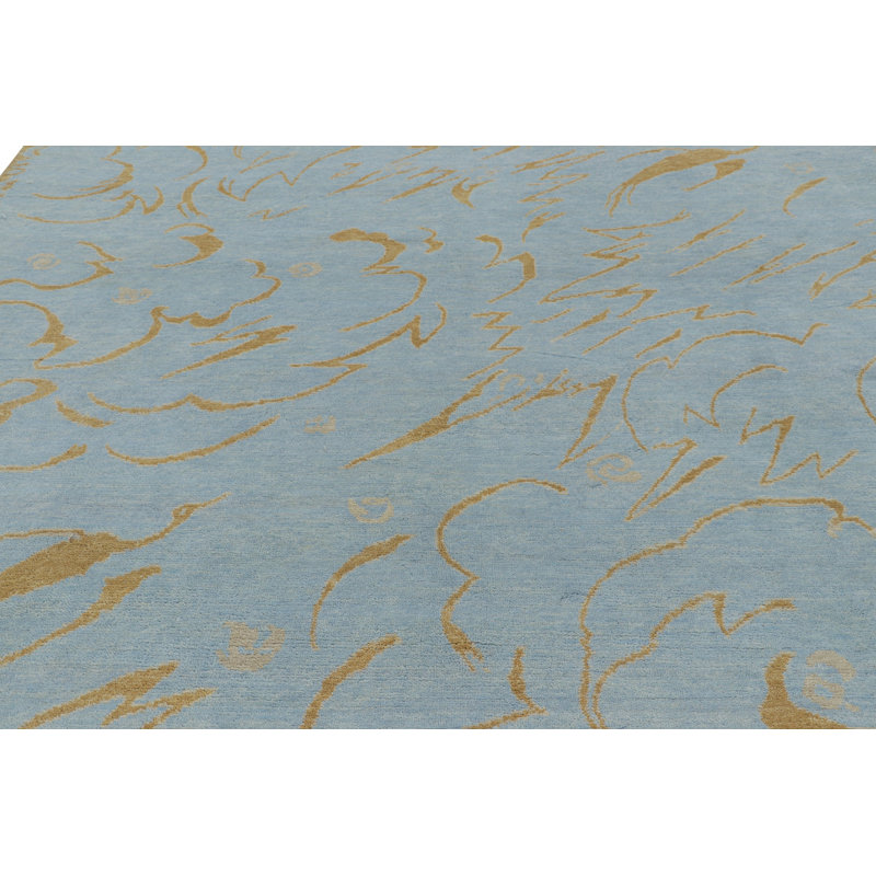 Art Deco Hand Knotted Wool Geometric Area Rug, Rectangle 9' x 12'