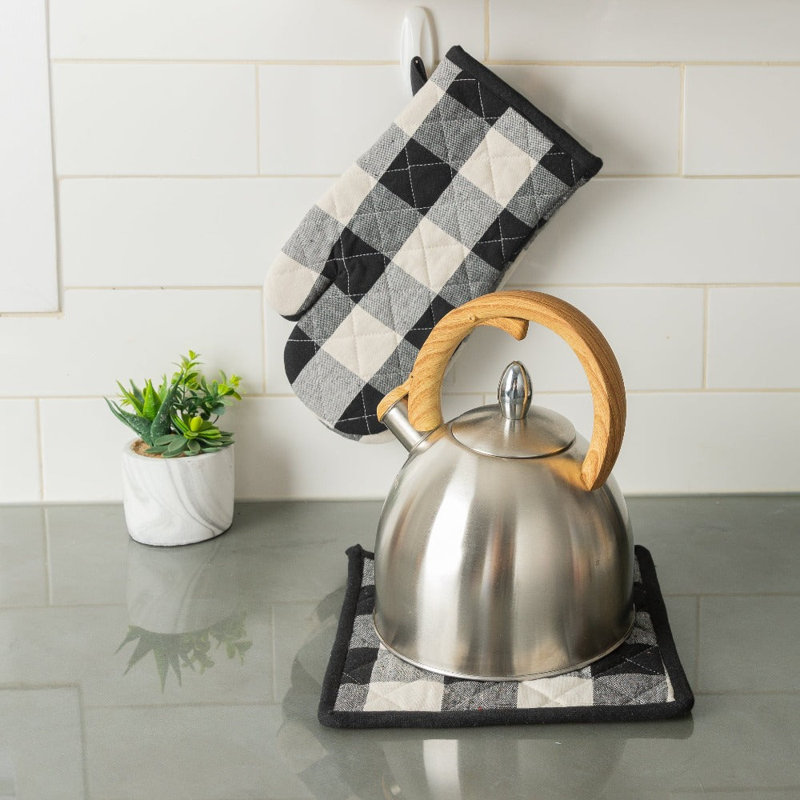 Flato Home Plaid Cotton Potholder, Black
