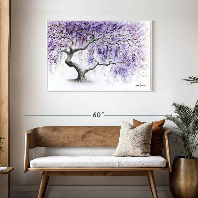 Arbre de prospérité mauve, 43 po x 29 po, Cadre flottant blanc