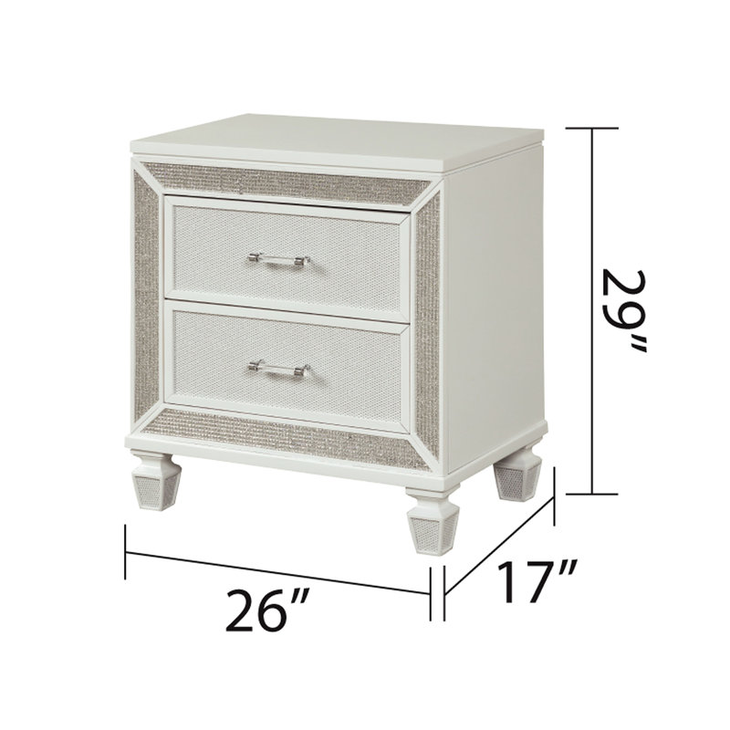 Table de chevet 2 de style moderne en blanc avec glissière de tiroir lisse pour la chambre à coucher 2 finitions contemporaines spacieuses