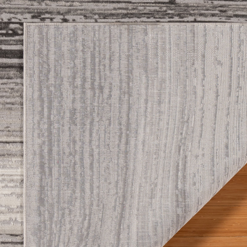 High-Low Striped Ombre Indoor Area Rug, Charcoal Gray Modern Textured Polyester – Migliore Osian, Rectangle 7'10" x 10'