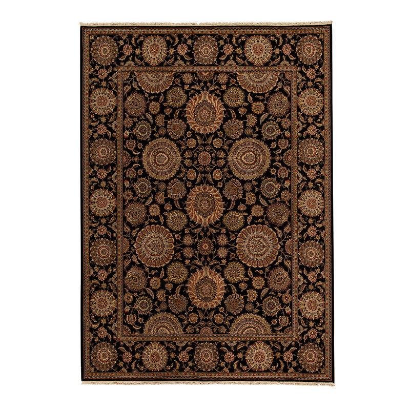 Wool Floral Area Rug in Black/Brown/Beige