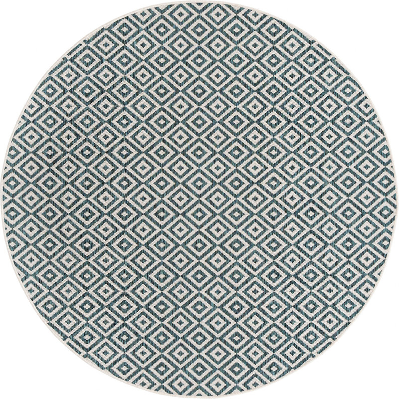 Outdoor Destiny Area Rug Green Diamond Color, Round 6'7"
