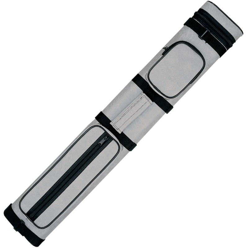 Light Grey Vinyl Hard Pool Cue Case with 2 Butts and 4 Shafts