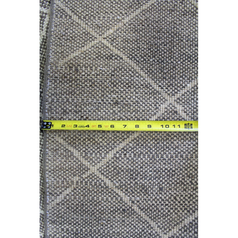Tapis gris en laine noué à la main de conception unique 8 pi 2 po x 9 pi 9 po New Age