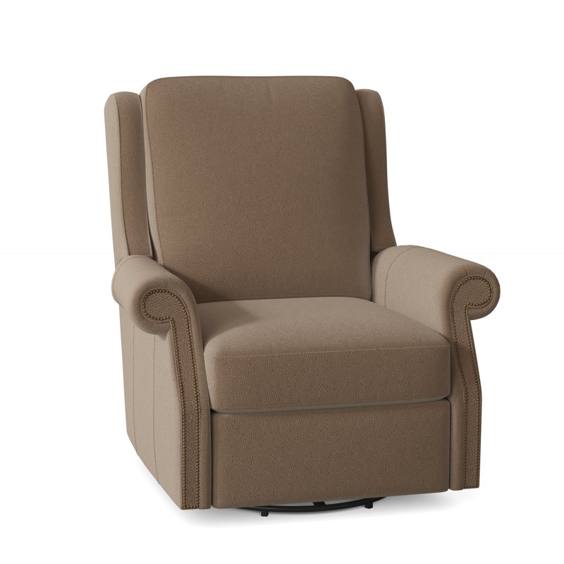 Barcelo Recliner, Milestone White Genuine Leather, Swivel Glider with Power Button, French Natural