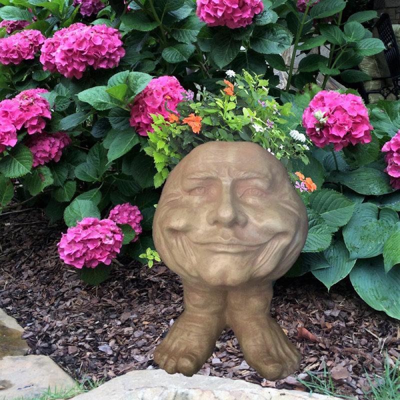 Stone Wash White Humorous Face Statue Planter Set