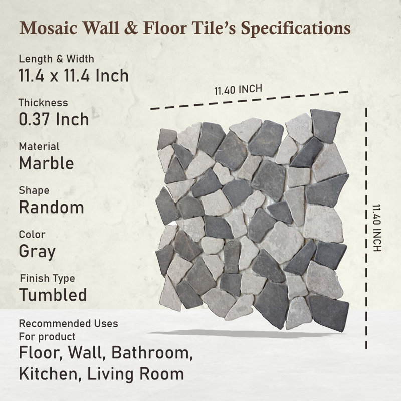 Montana 11.4" x 11.4" Natural Stone Random Mosaic Wall & Floor Tile, Stone Gray Random