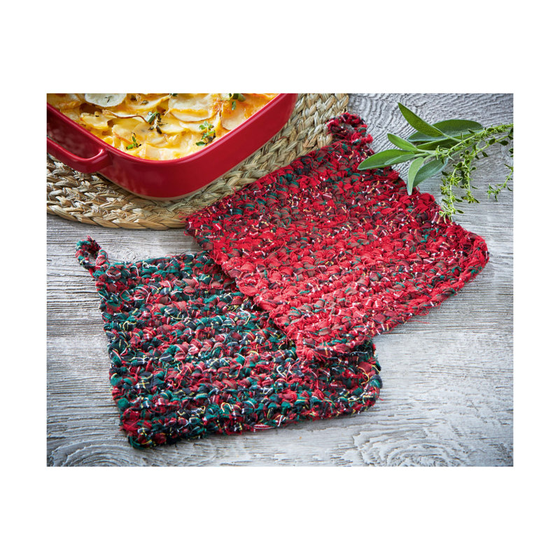Chindi Crochet Plaid Potholder Green