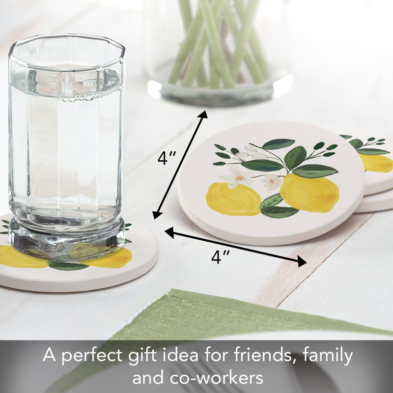 Ensemble de 4 sous-verres ronds en pierre absorbante Lemon Blossoms
