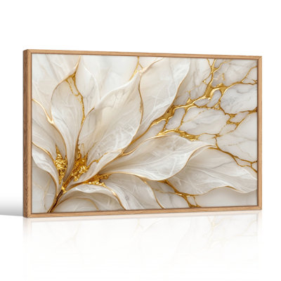 Ensemble de 1 tableau mural en toile dorée effet marbre