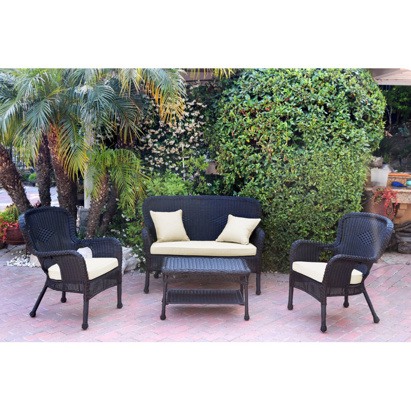 Bellas 4 Piece Sofa Set with Cushions, Ivory, Black