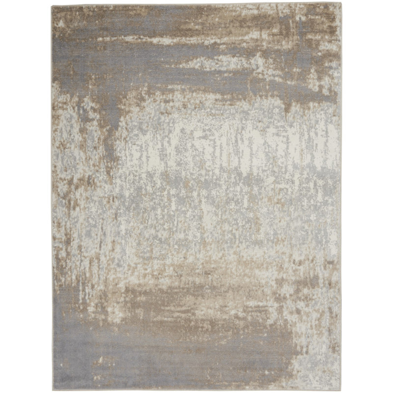 Tapis gris antidérapant abstrait 5 pi x 7 pi gris et ivoire