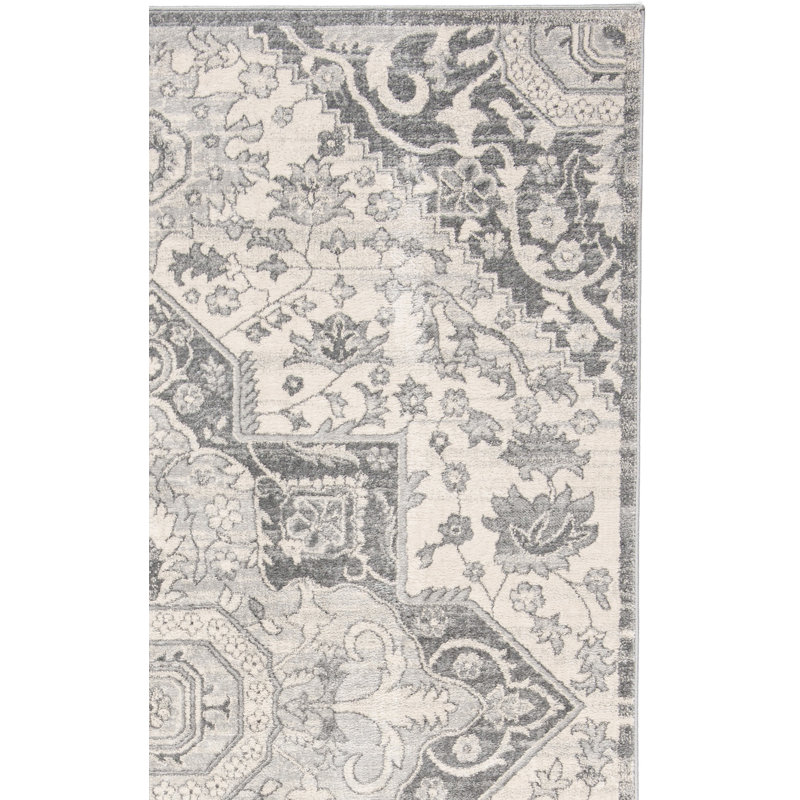 Llana Oriental Cream/Grey Area Rug, Rectangle 2' x 4'