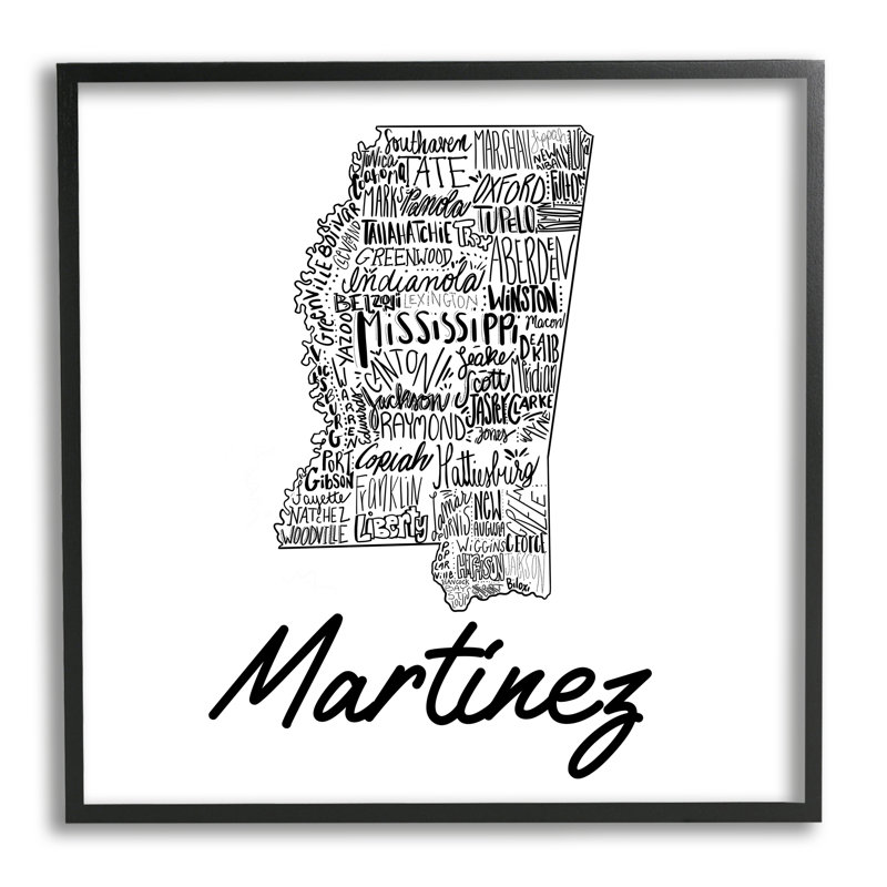 État du Mississippi, typographie cmw-055, Oui, Giclée encadrée noir minuit, H 12 po x l 12 po