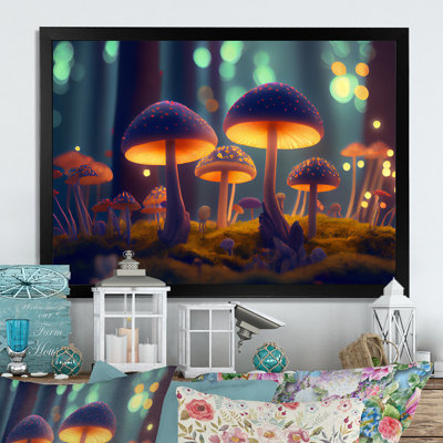 Magical Mushrooms Shining In The Forest III - Print on Canvas