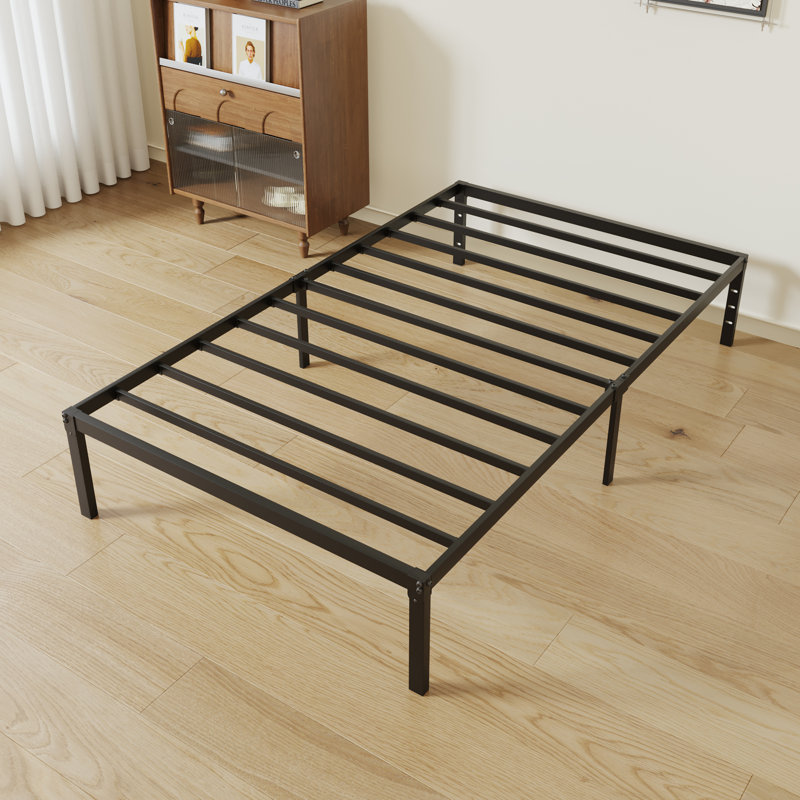 Base de lit plateforme en métal 14 po avec espace de rangement, Très grand simple, Noir, 14"