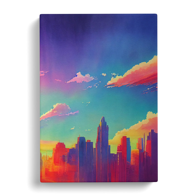 City Skyline Watercolour No.3 - Wall Art, Wrapped Canvas, 50cm H x 35cm W x 3cm D, No Matte